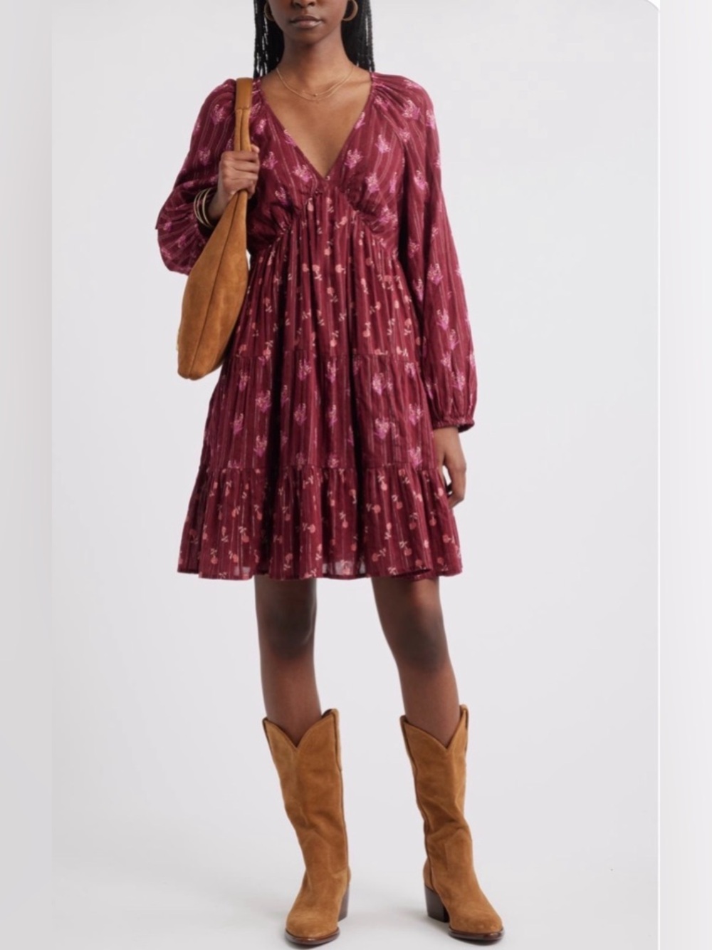 Treasure & Bond Floral Jacquard Long Sleeve Mini Dress Large NWOT